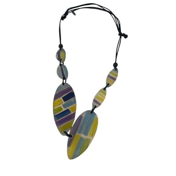Sylca Resin Frosted Geometric Statement Necklace w/ Adjustable Wax Cord. - Picture 6 of 7